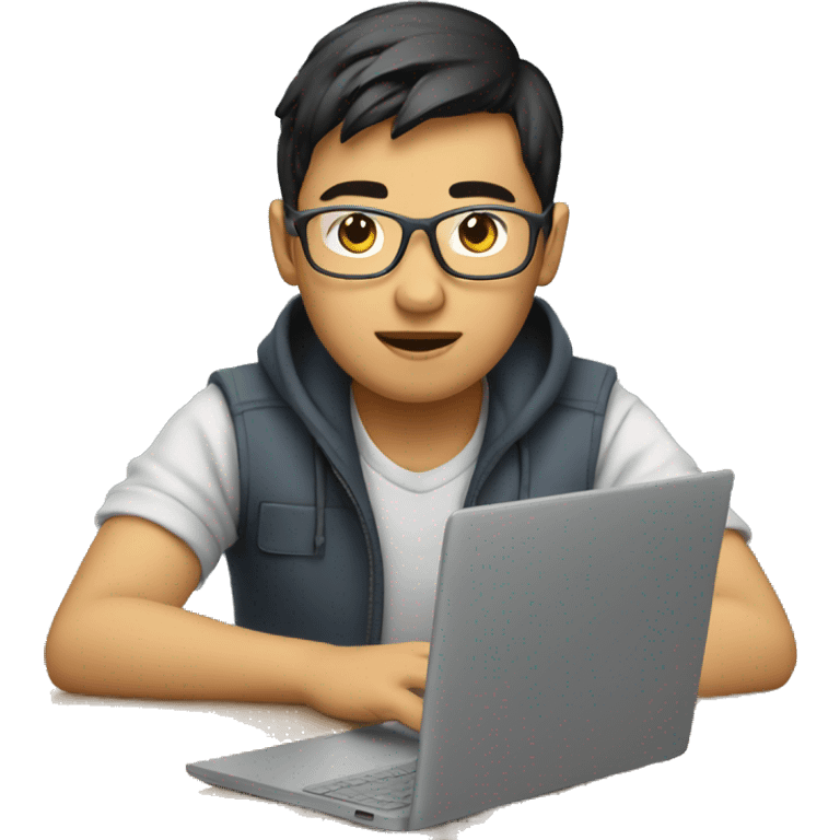 Young asian software engineer coding in front of a laptop emoji