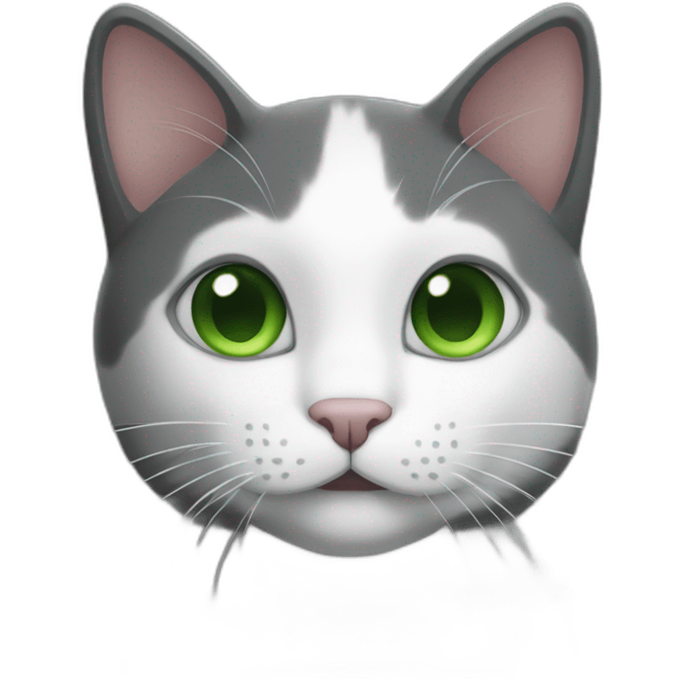 Dark Grey and white cat with big ears and green eyes emoji