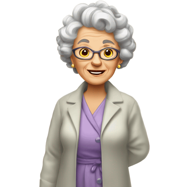 “An elderly woman with curlers in her hair, wearing a housecoat, standing in a cozy home setting.” emoji