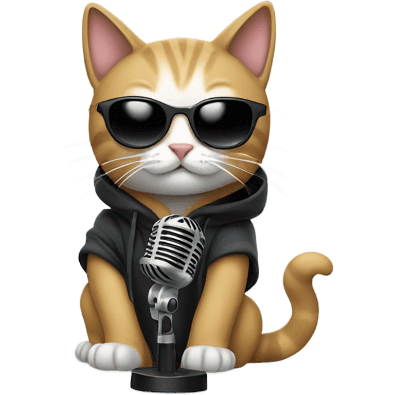 Cat with sun glasses and a hoodie and holding a microphone  emoji