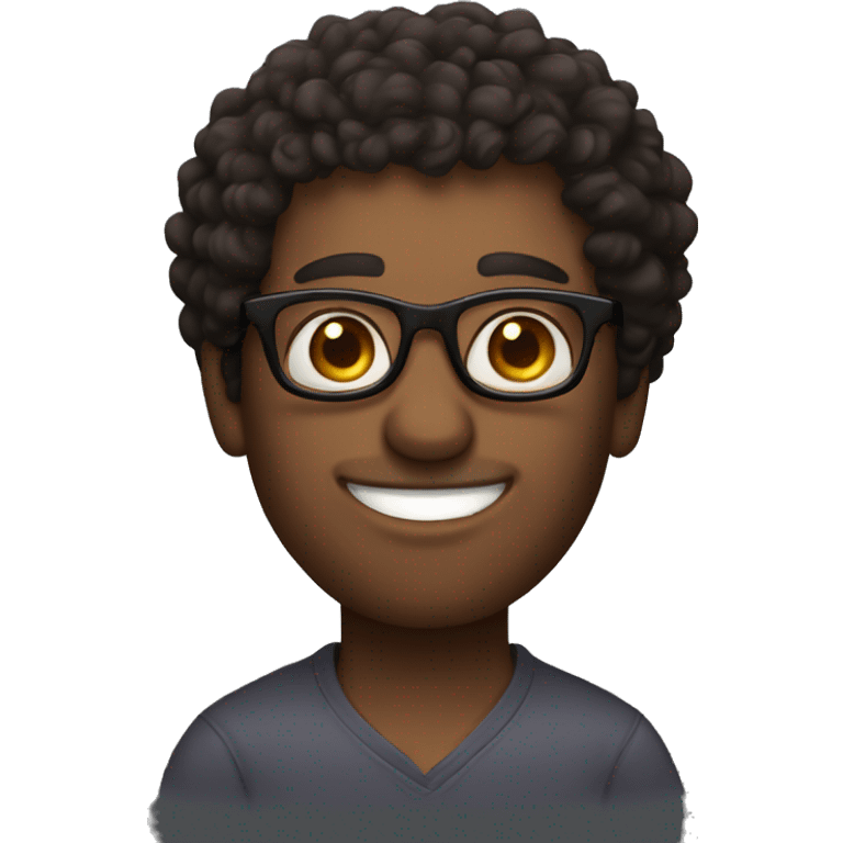 curly dark hair guy with eye glasses, brown skin emoji