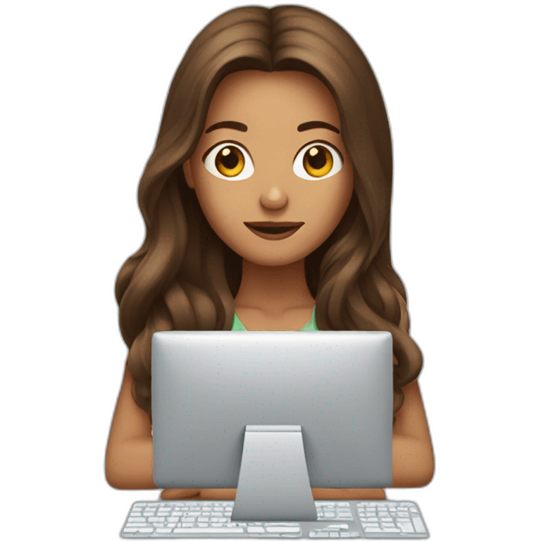 brown long hair lady in front of computer emoji