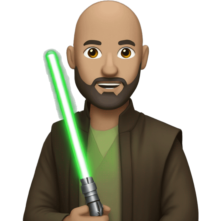 Star Wars bald brown bearded man holding green light saber emoji