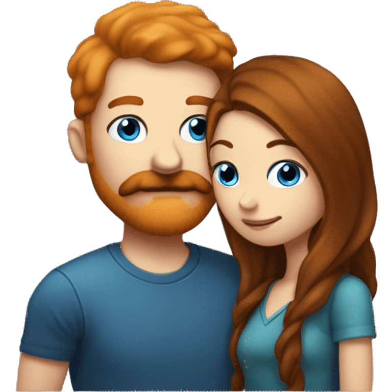 Dark ginger man with a moustache and blue eyes kissing brunette girl with brown eyes   emoji