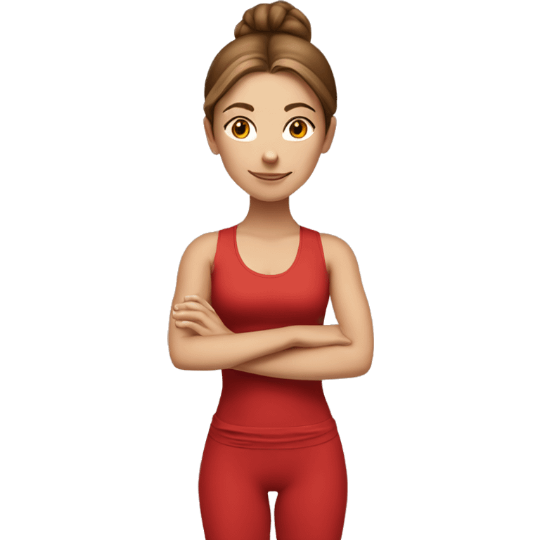 yoga white girl brown hair  in red costume  emoji