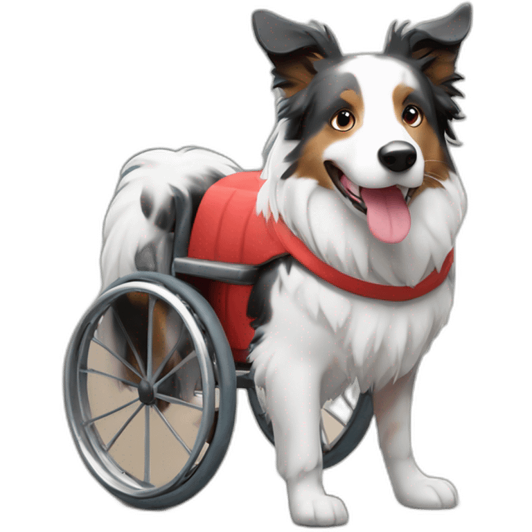 white red merle border collie in wheel chair emoji