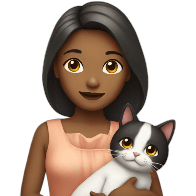 A girl in a dress, holding a cat emoji