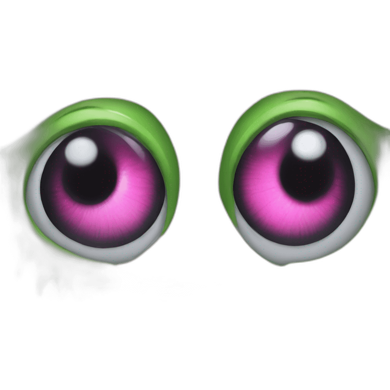 Big eyes with wicked Cheshire smile ,one eye green other pink emoji