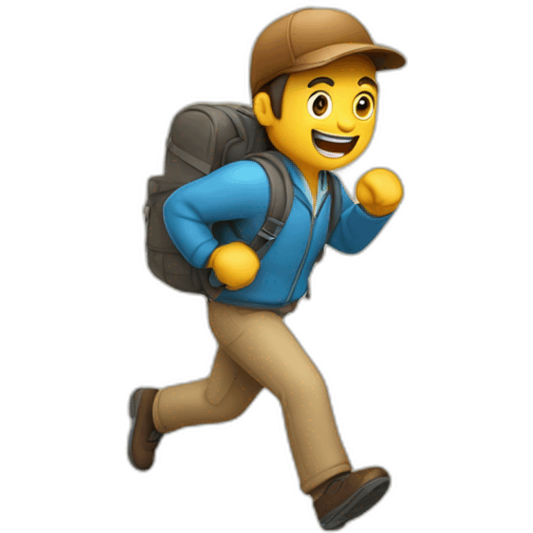 Hombre con mochila de viaje corriendo emoji