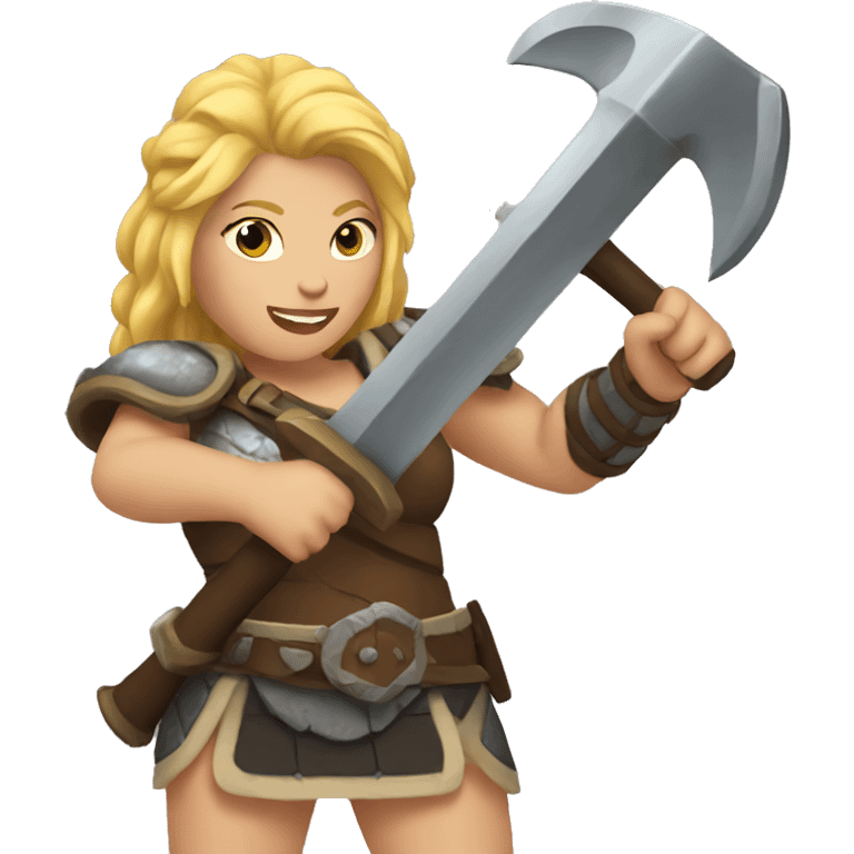 Female barbarian with blonde hair and axe emoji