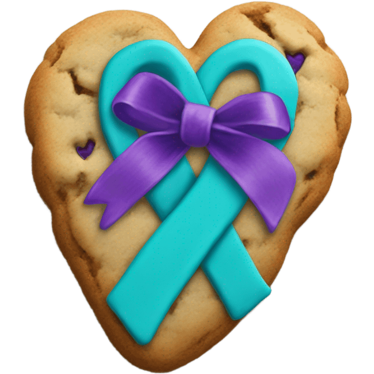 Purple and teal Suicide awareness ribbon on heart cookie emoji