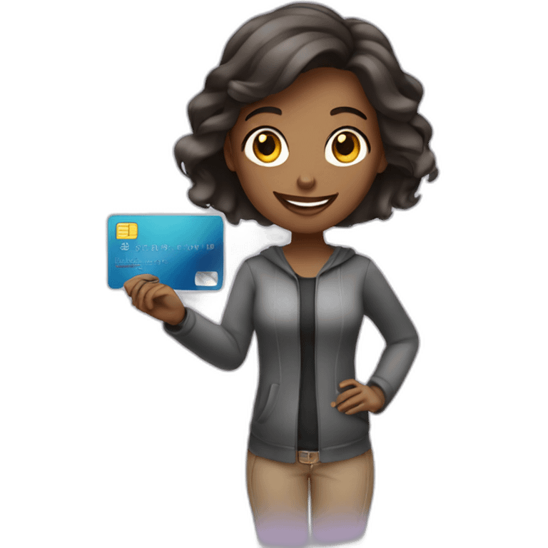 Girl with a credit card in front her comouter emoji