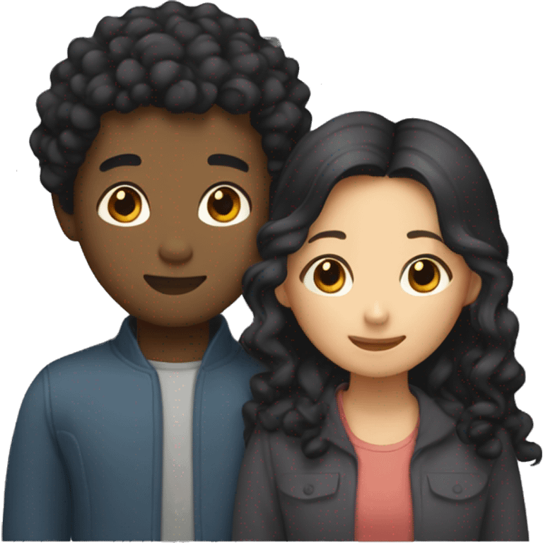 Asian girl, which has straight hair, and black boy, which had curly hair, as a couple hugging emoji