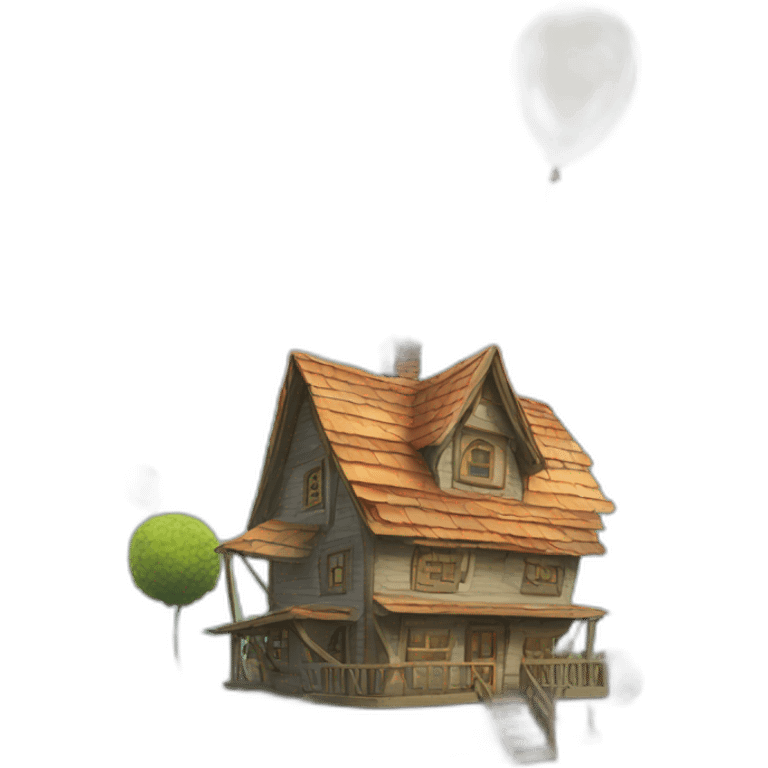 Flying house with lot of colored balloons emoji