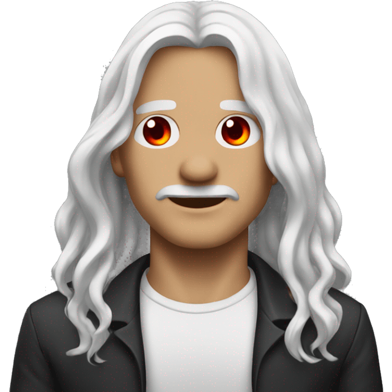 A man whit white long hair,red eyes,red stroke on both eyes emoji