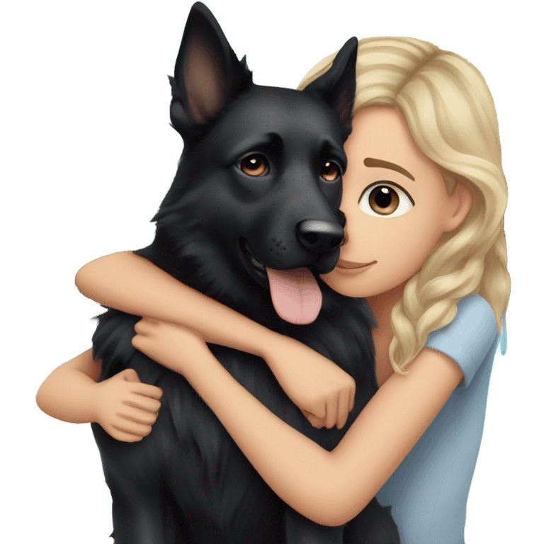 balayage girl with blue eyes cuddled with a black German shepherd  emoji