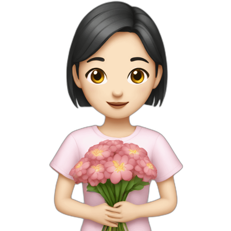 cute Chinese girl with bouquet emoji