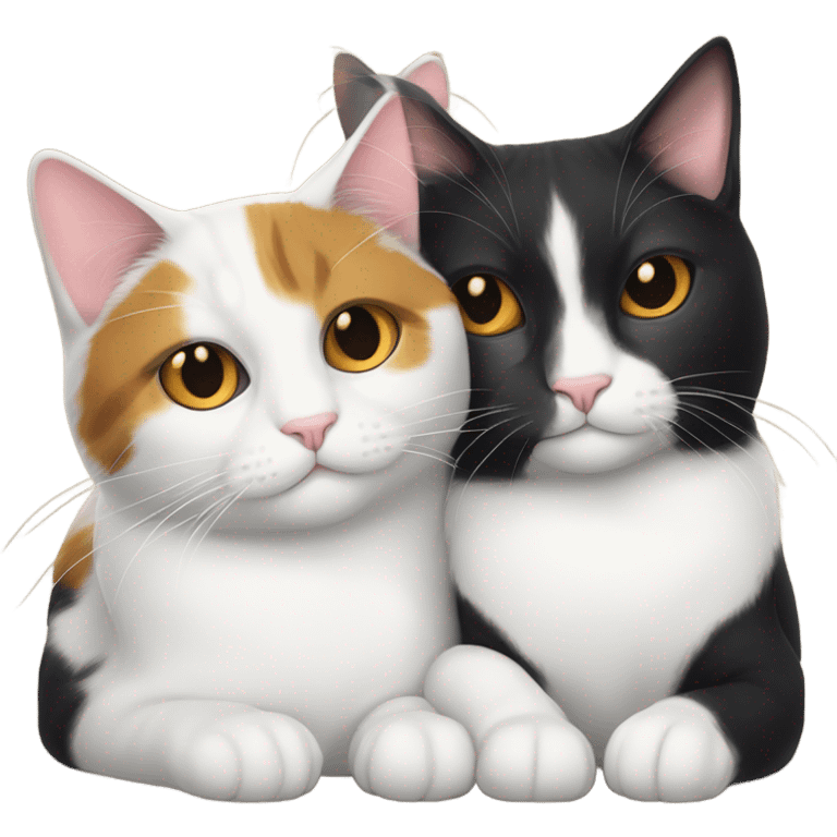 Tuxedo cat and calico cat snuggling emoji