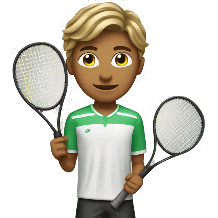 Teenage boy playing tennis with a middle part hair cut tanned emoji