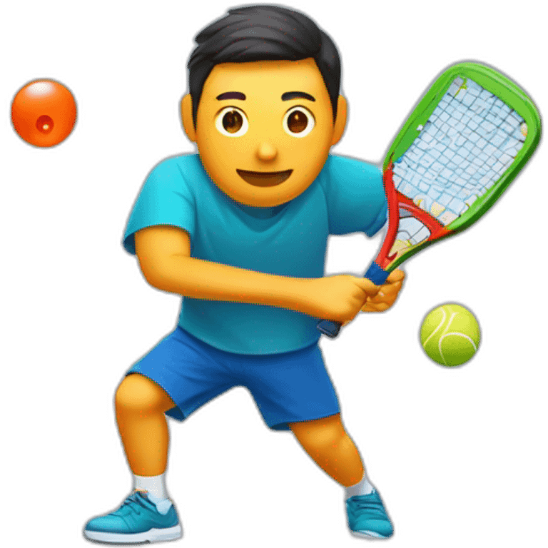 right-handed Chinese Male hitting a pickleball with rectangle Pickleball Paddle emoji