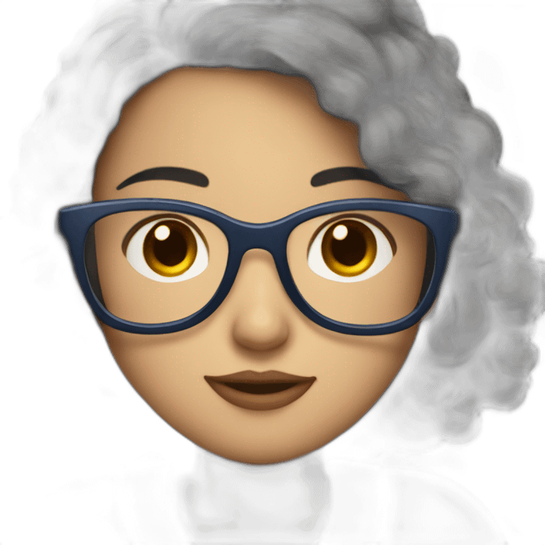 Girl with curvy red going to black hair and glasses and a blue blousse emoji