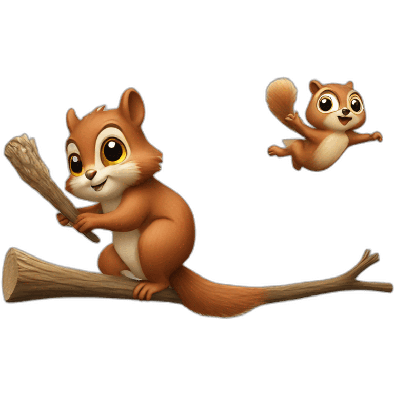 squirrel chases owl with a stick emoji