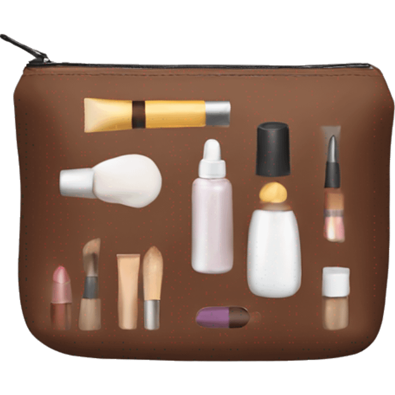 Brown Cosmetic Bag with cosmetics emoji