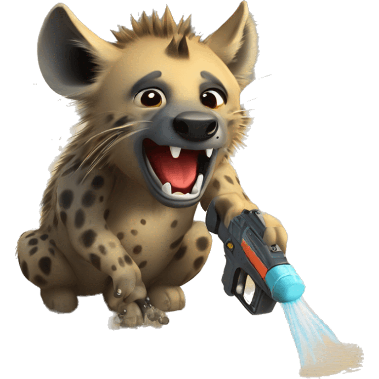 A Hyena squirting another Hyena with a water gun emoji