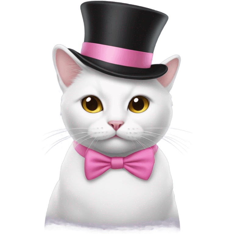 White cat wearing pink top hat emoji