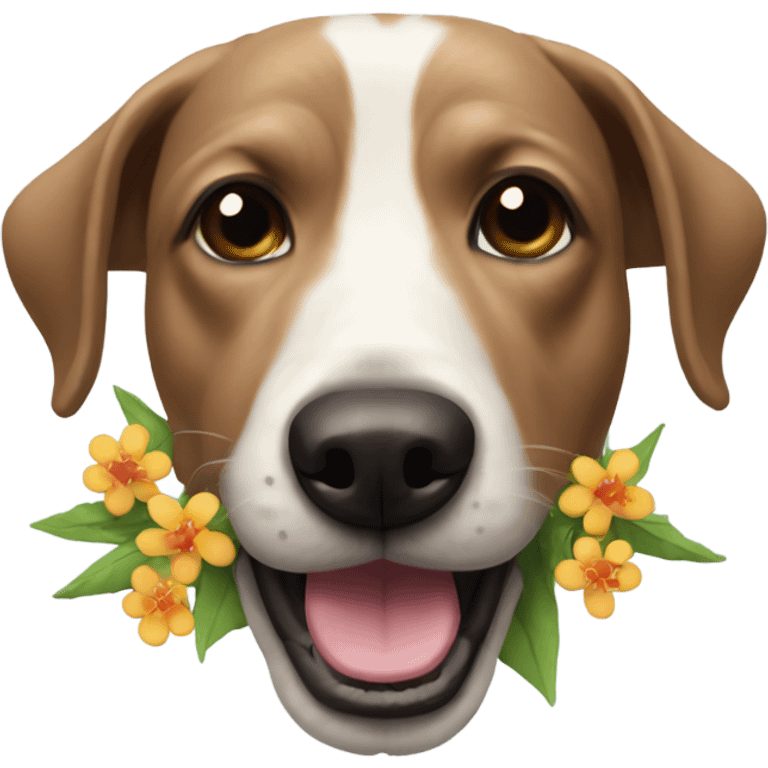 Weenier dog with flower all over their face emoji