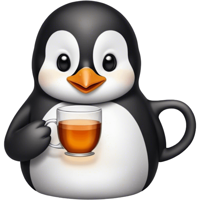 A happy penguin drining tea emoji