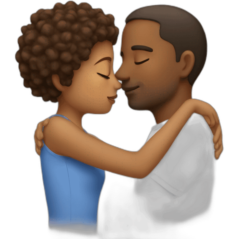 White man kissing short brown girl and hug emoji