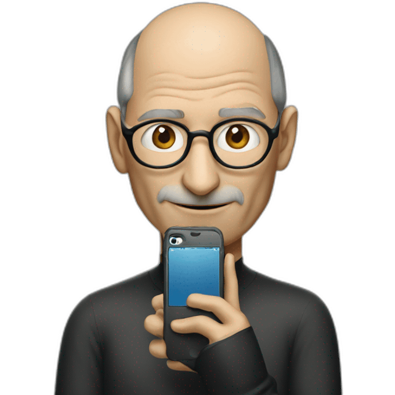 steve jobs with an iphone emoji