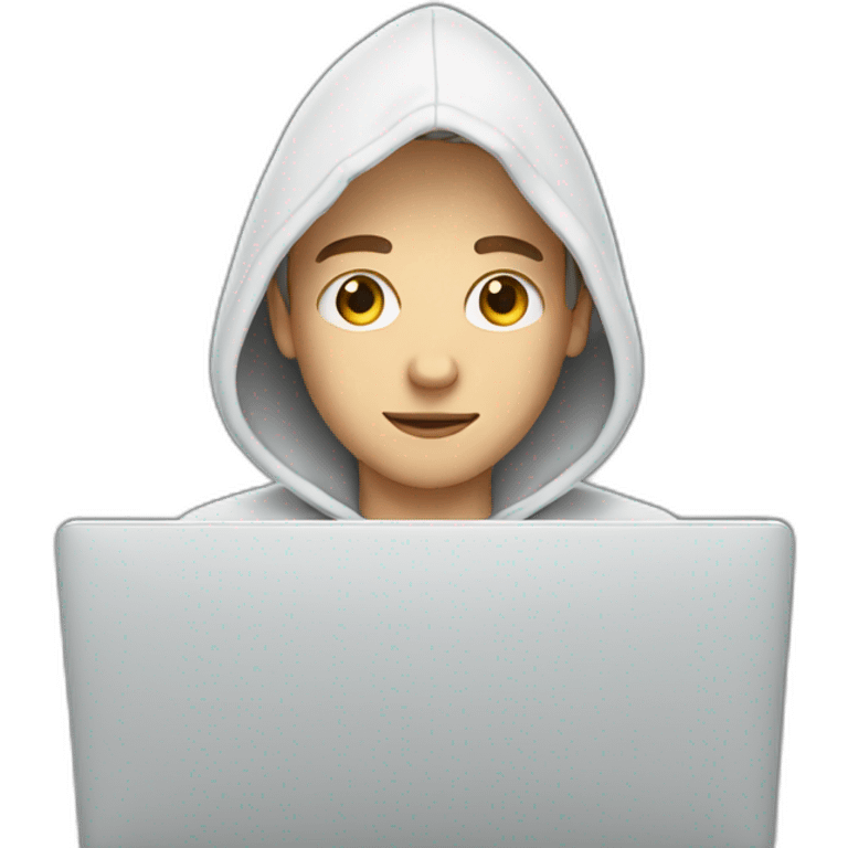 White Young man with a hood behind his laptop emoji