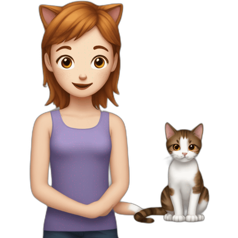 cat licks short girl with short brown hair and she has freckles emoji