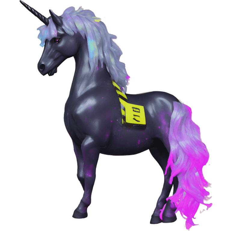 .Zombie_ Vaporwave black holographic oilslick zombie unicorn Pegasus yellow caution tape emoji