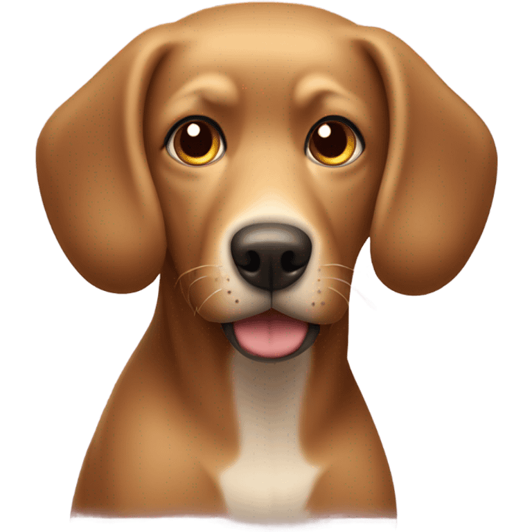 Brown dog with big old head and brown playful eyes wearing a blonde wig with bangs emoji