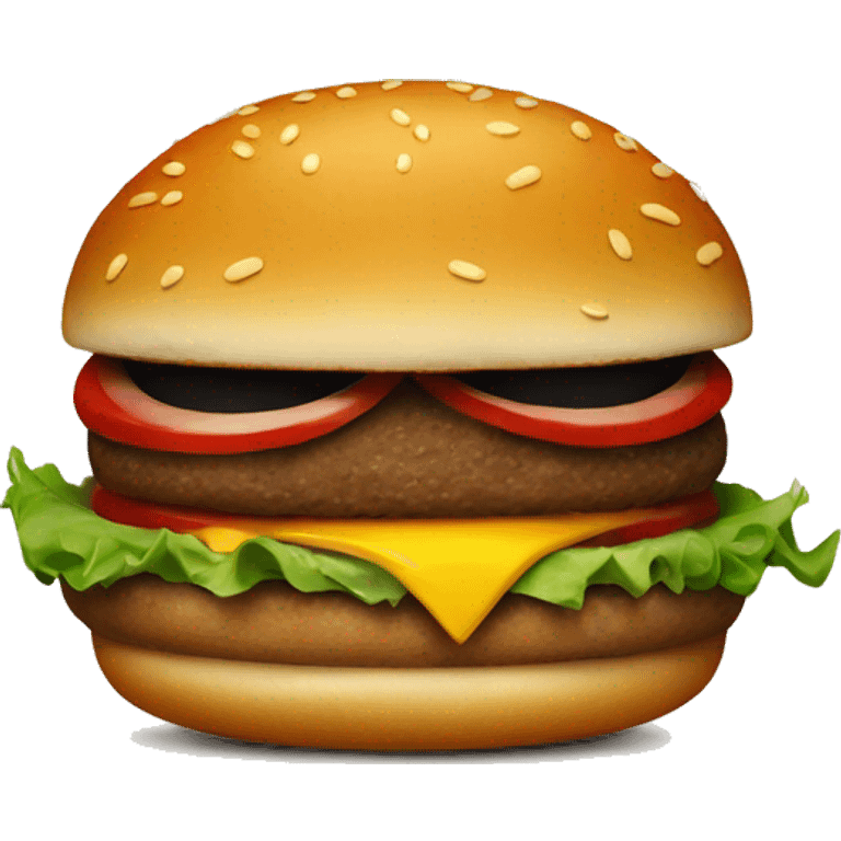 a burger with a mean evil face emoji