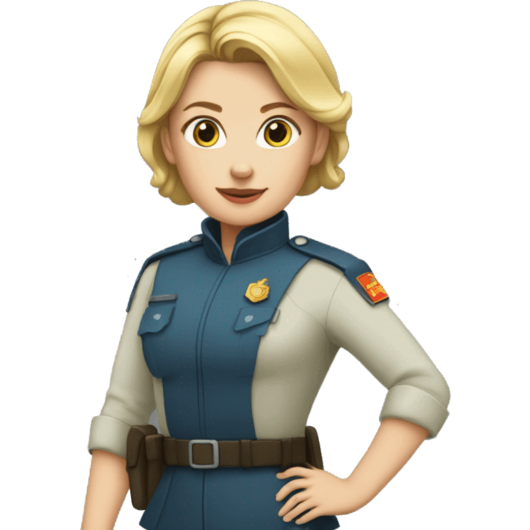 White woman, young, with her hair gathered with a low bun, dressed as a civil guard emoji