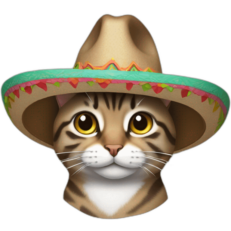 brown gray tabby cat wearing a sombrero emoji