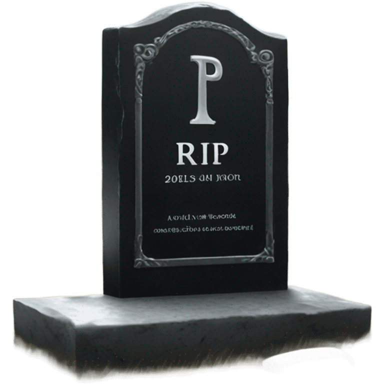 a black grave with the inscription R i P in silver emoji