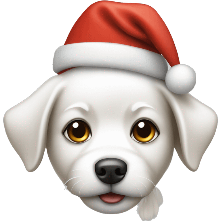 white small dog with Christmas hat on emoji