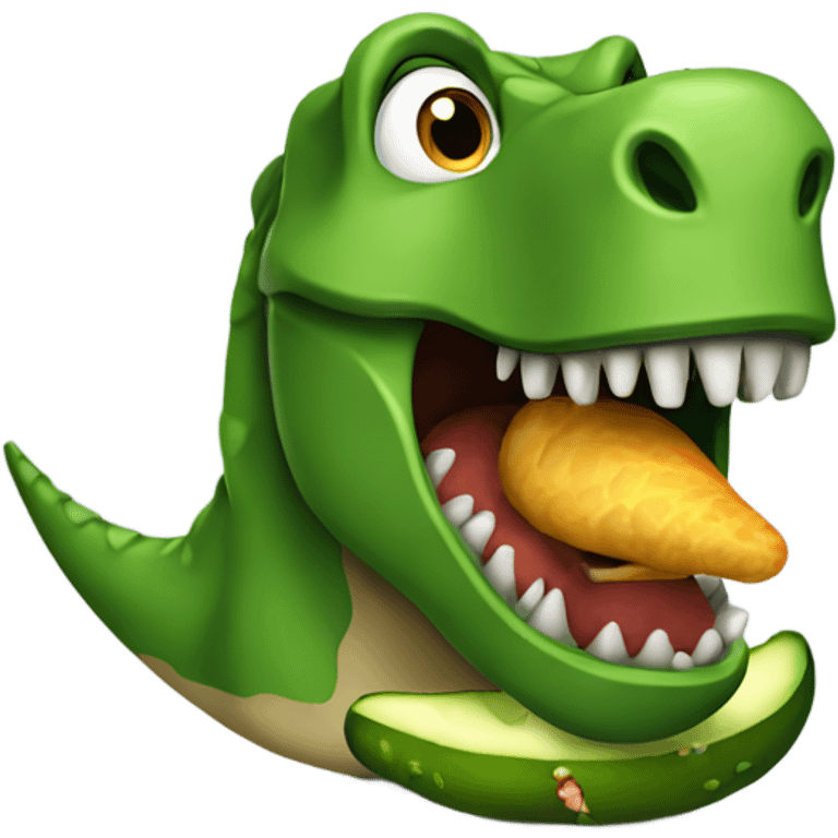 Dinosaur eating a pickle emoji