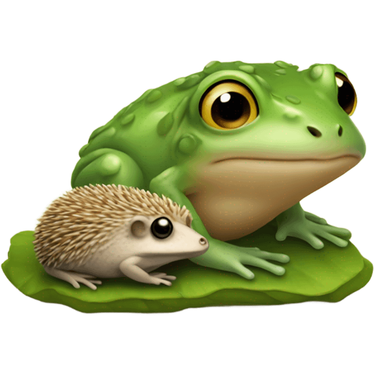 Little frog sitting beside little hedgehog  emoji