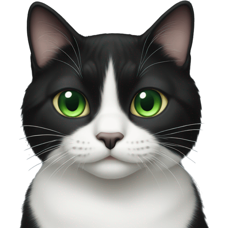 Tuxedo cat with green eyes emoji