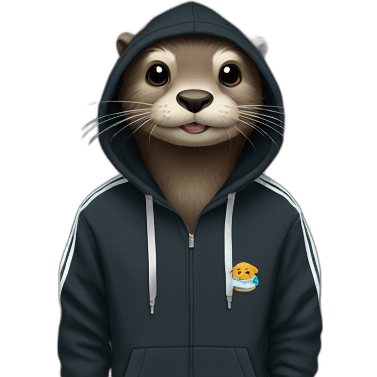 otter in black adidas hoodie with a yorkshire emoji