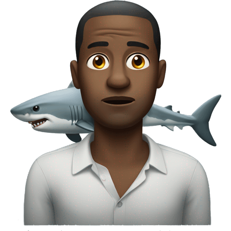 Black man frowning on a shark emoji