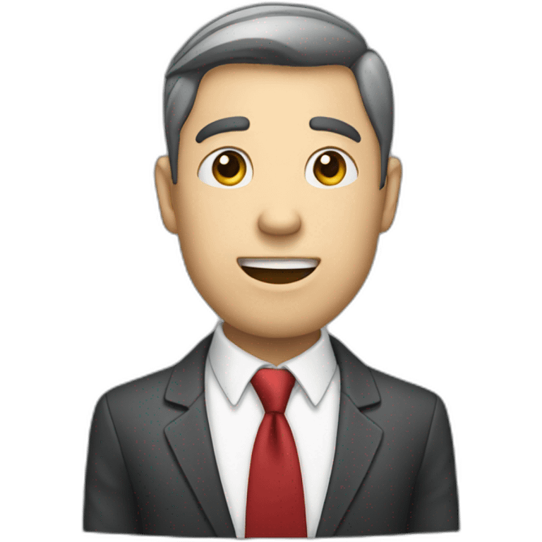 a business man with a hand in the ear emoji