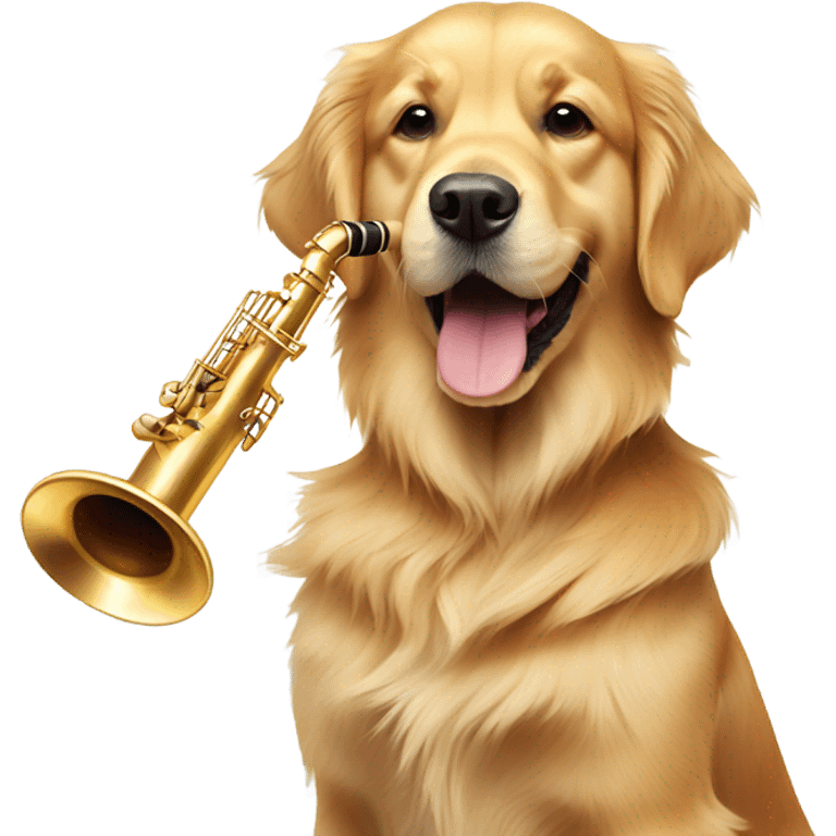 Golden retriever dog with a saxophone emoji