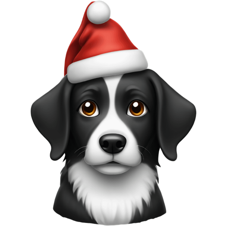 Black and white dog wearing a Christmas hat emoji